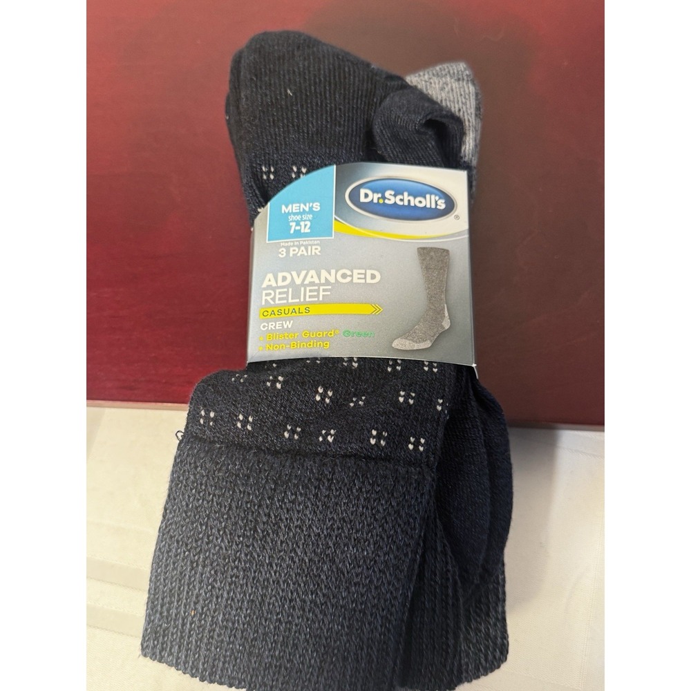 Dr. Scholl's Men's Advanced Relief Crew Socks Black Dot Solid 3Pk Size 7-12